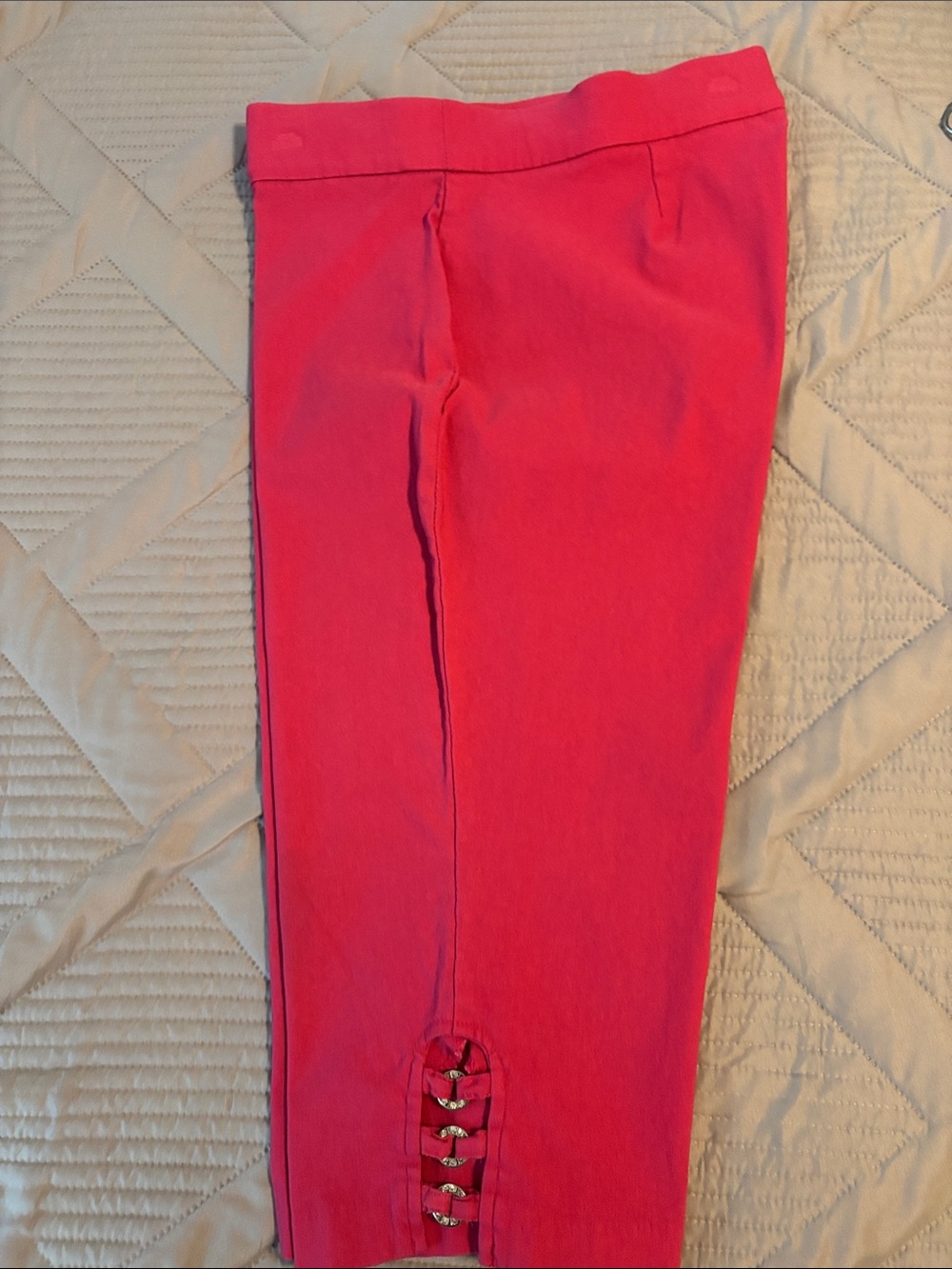 Women’s Bright Pink Stretch Capri Pants with Decorative Button Detail